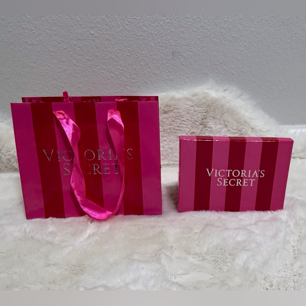 Victoria's Secret Pink Striped Gift Card Box & Small Shopping Bag